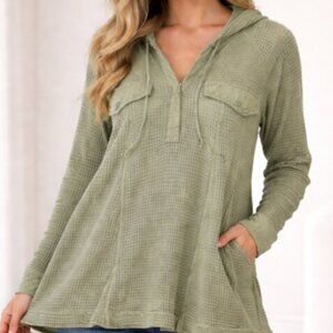 Free People Women’s Chill Mood Cotton Waffle Hoodie Size Large